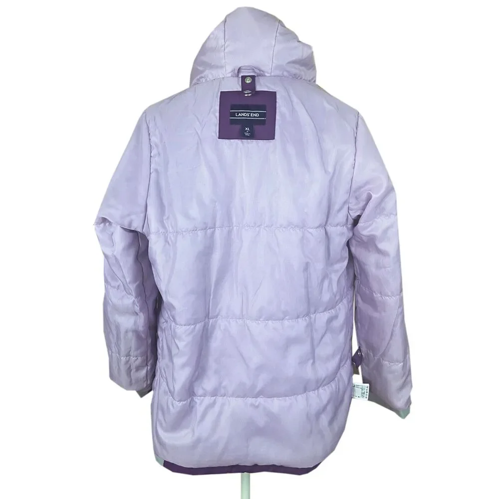 Lands' End Girls 3-in-1 Stormer Parka Size XL (16) Purple Gray Hood Fleece Lined